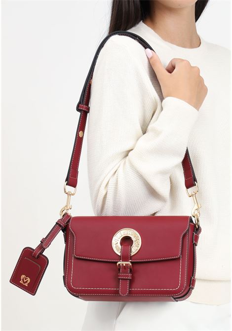 Women's wine-colored shoulder bag with logo plaque and mirror pendant LOVE MOSCHINO | JC4050PP1LLG0552